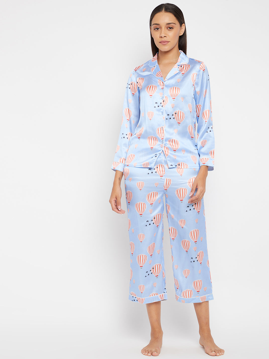 Women Blue & Red Printed Night suit