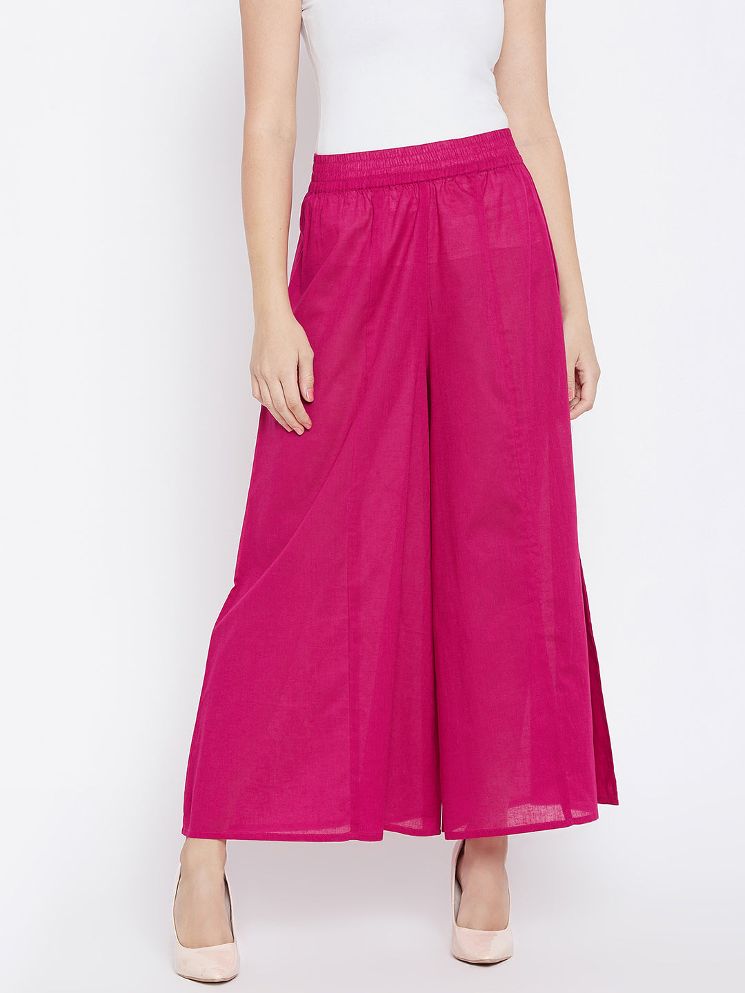 Women Magenta Flared Solid Palazzos