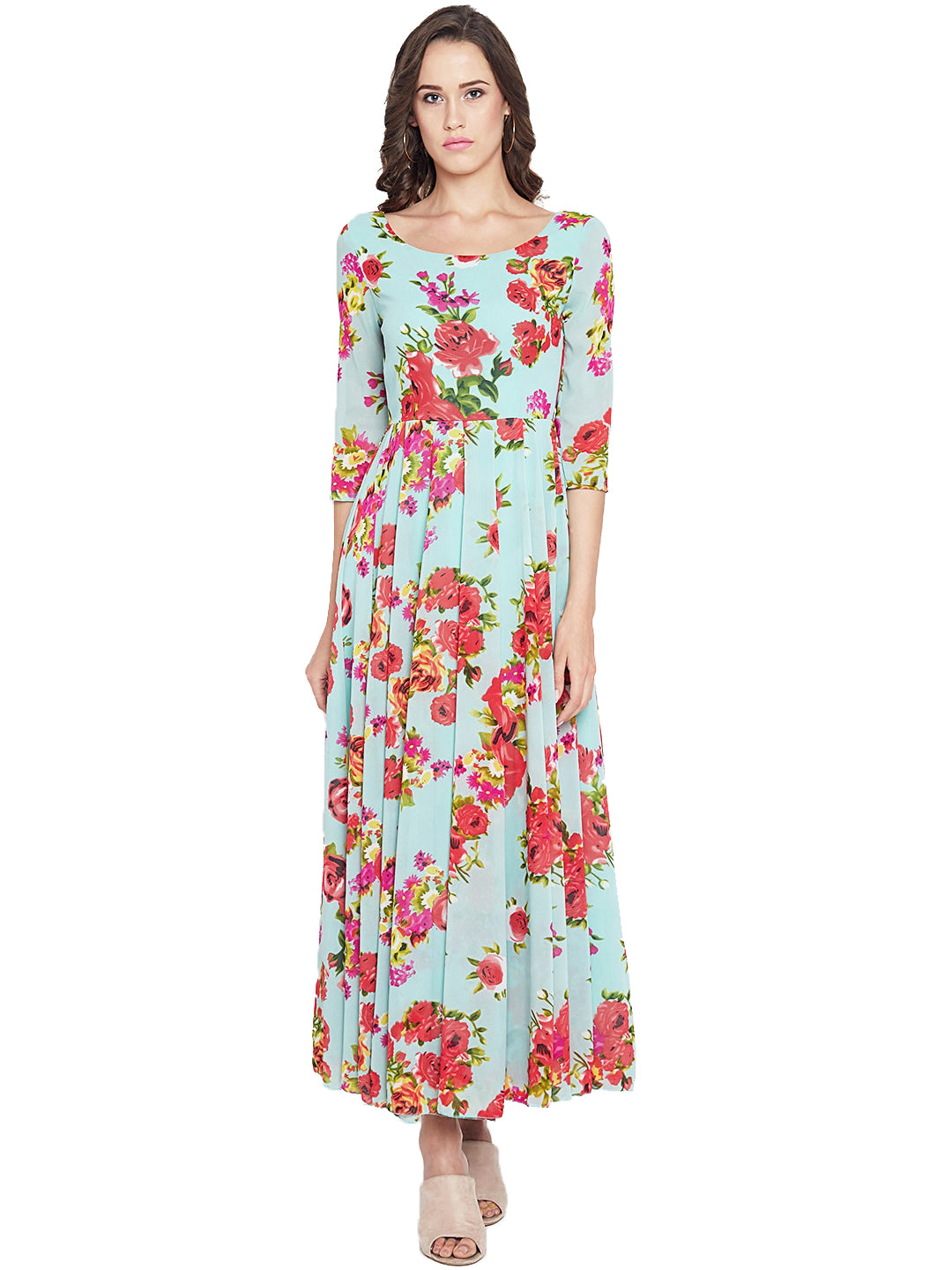 Women's Sea green Multi colour Floral print Maxi dress