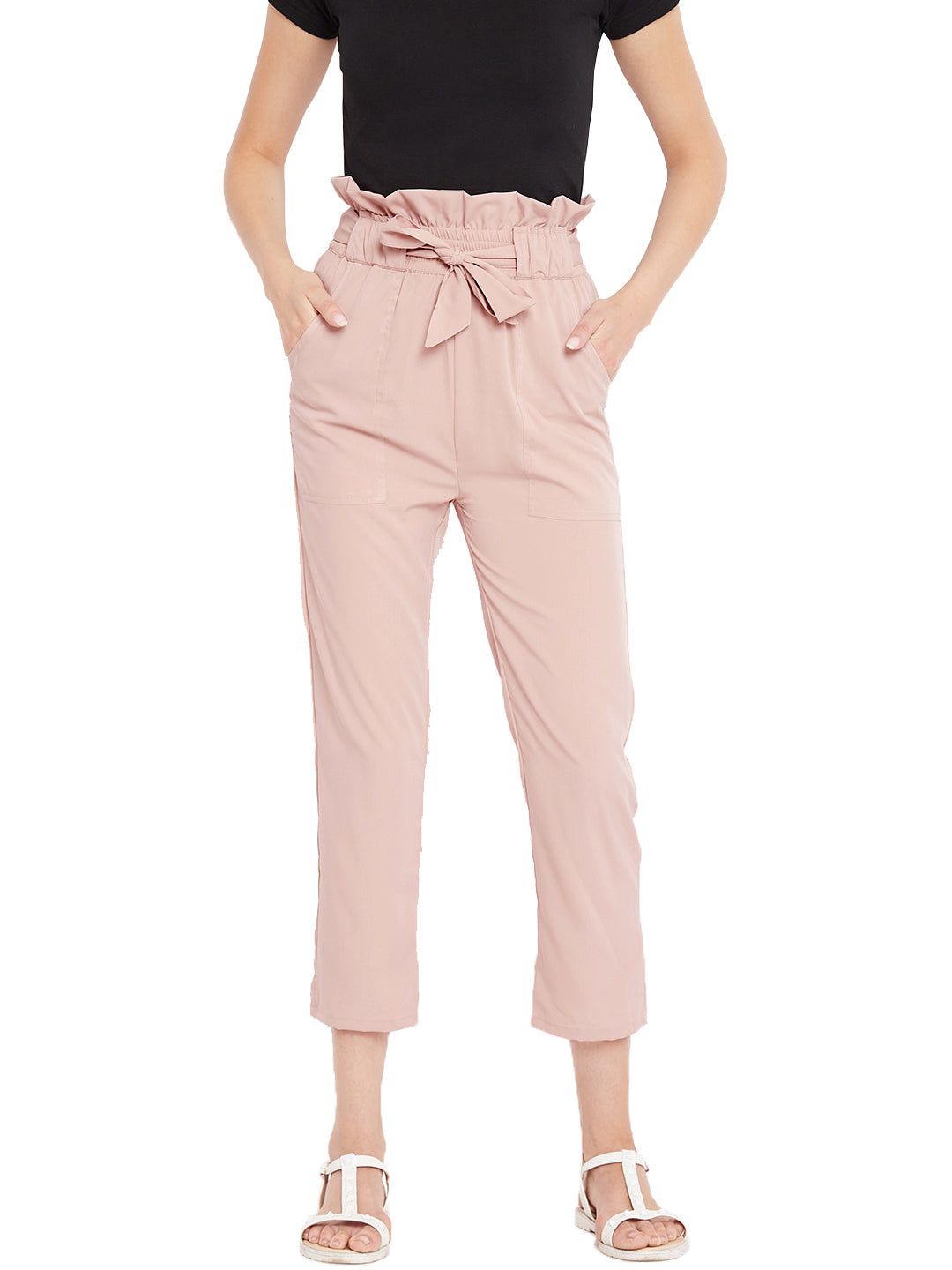Women's solid rose gold pleated high waist trouser