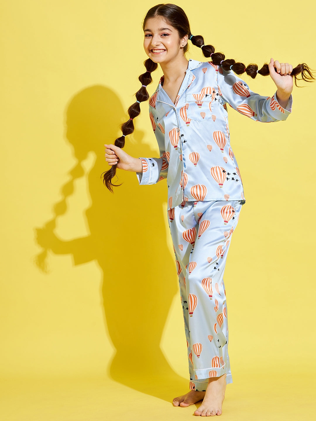 Cherry Jerry Girls Turquoise Blue White Printed Night suit