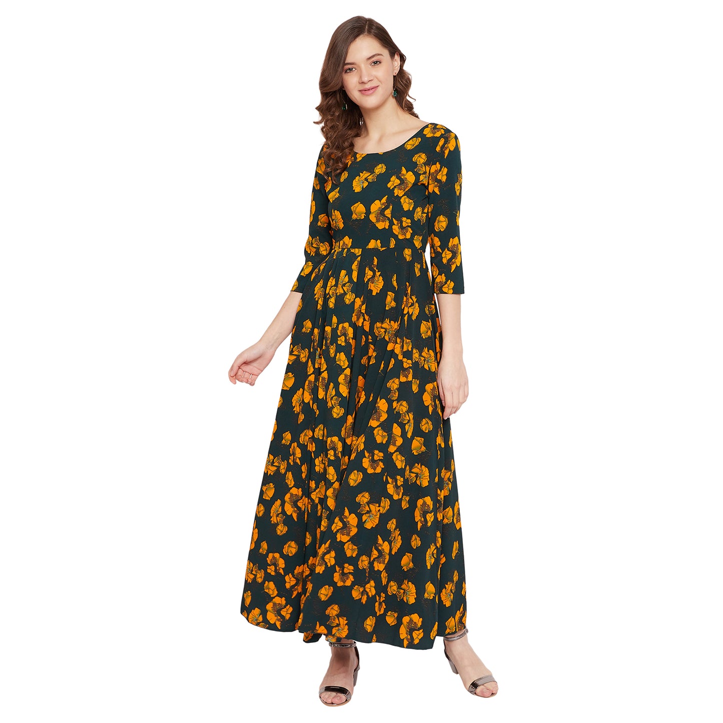 Women Dark Green Printed Maxi Dress