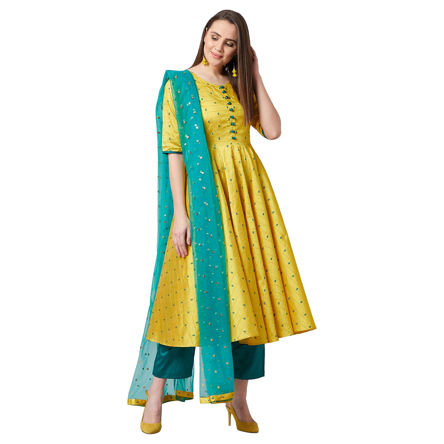 Women Anarkali Kurta And Pants Set
