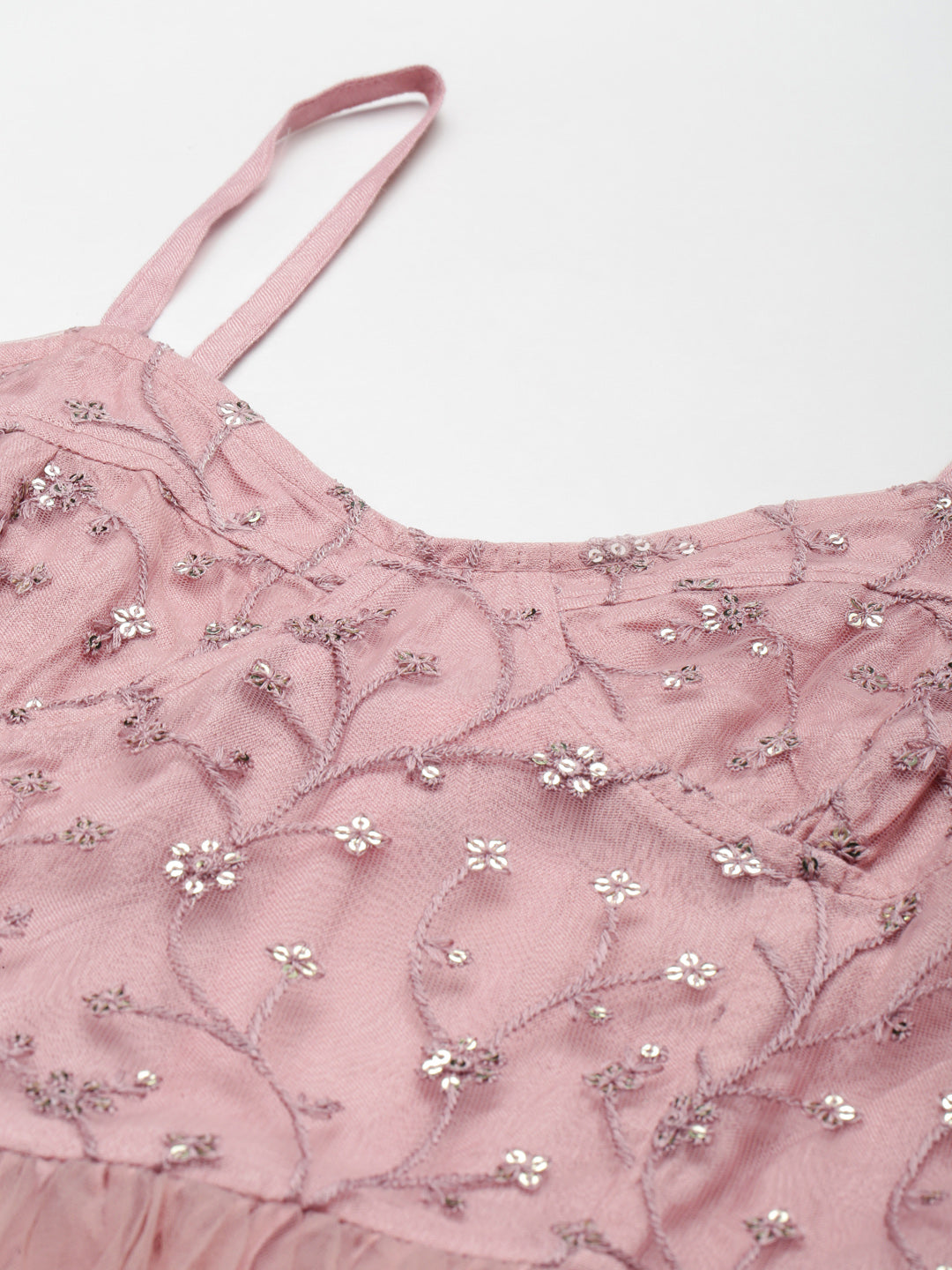 Women Pink Floral Embroidered Maxi Dress
