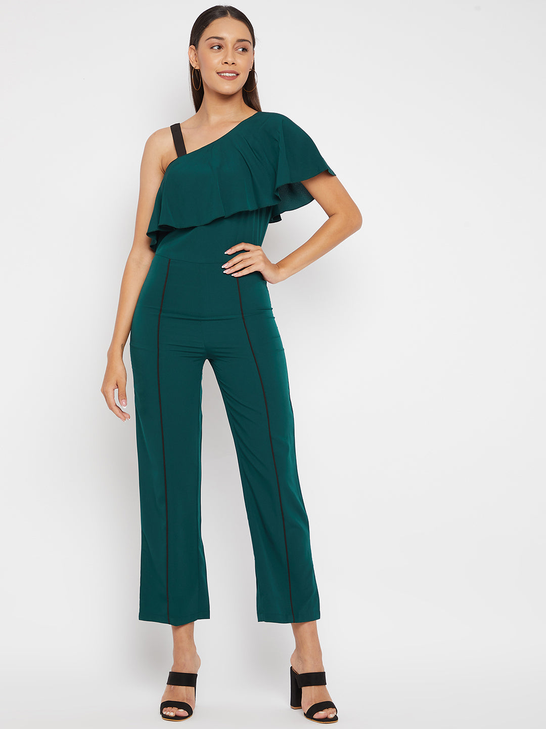 Green Basic Jumpsuit with Ruffles