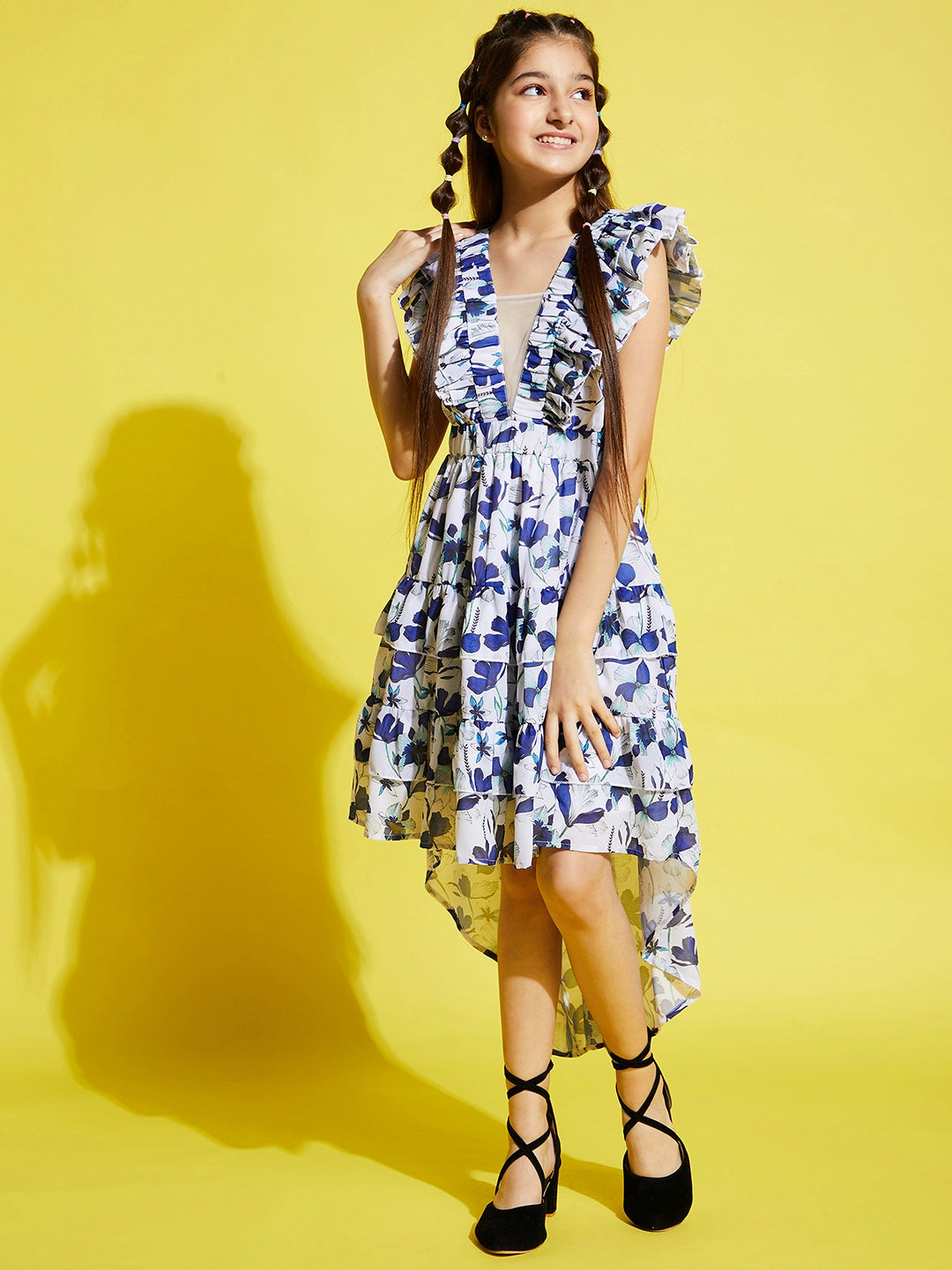 Girl White Floral Midi Dress