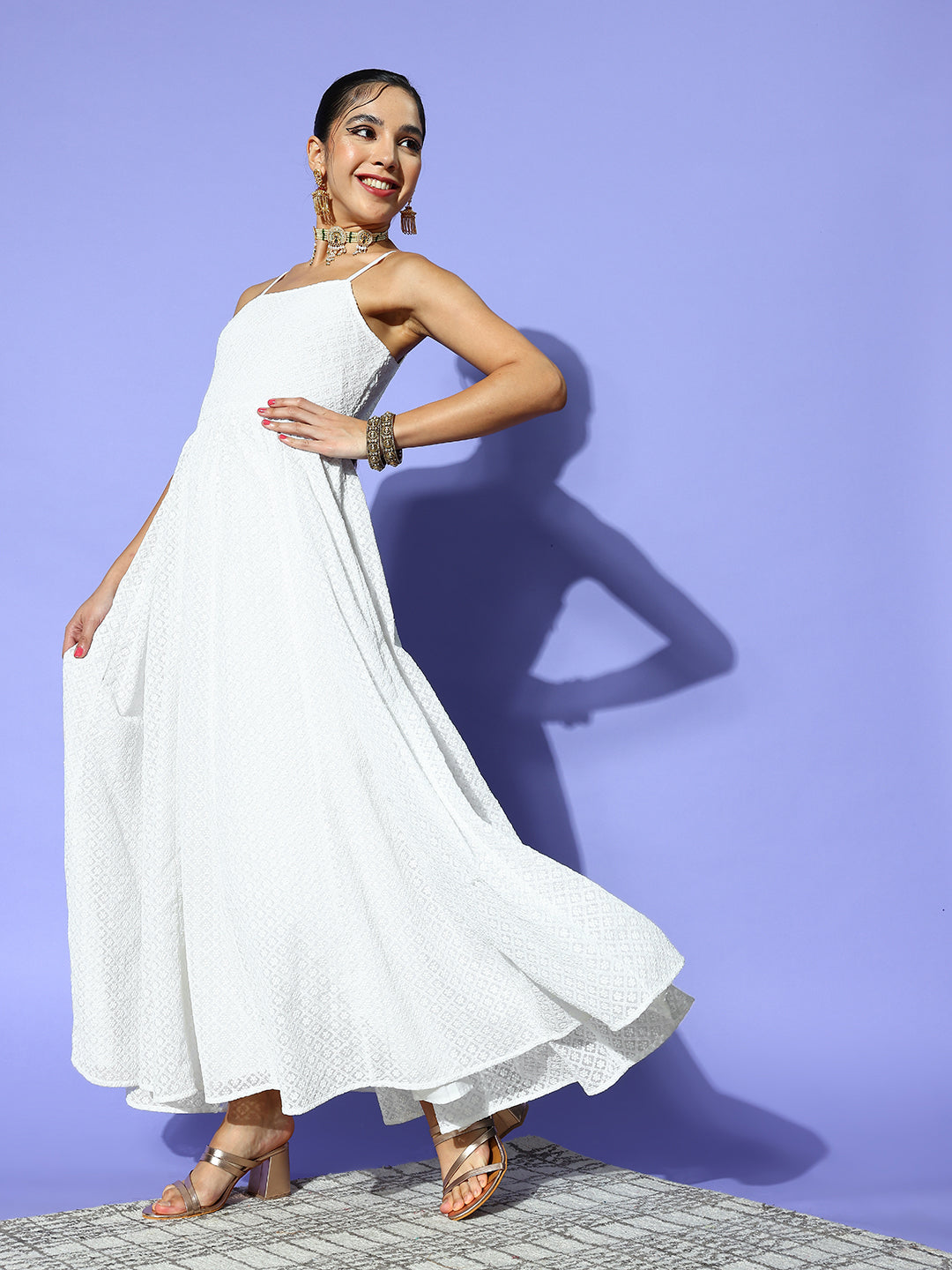 PANIT Women White Ethnic Motifs Noughties Spaghetti Dress