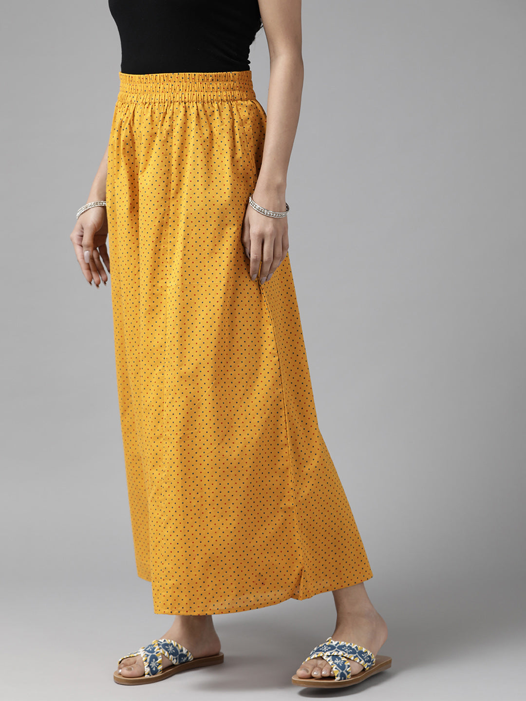 Women Yellow & Red Printed Cotton Palazzos
