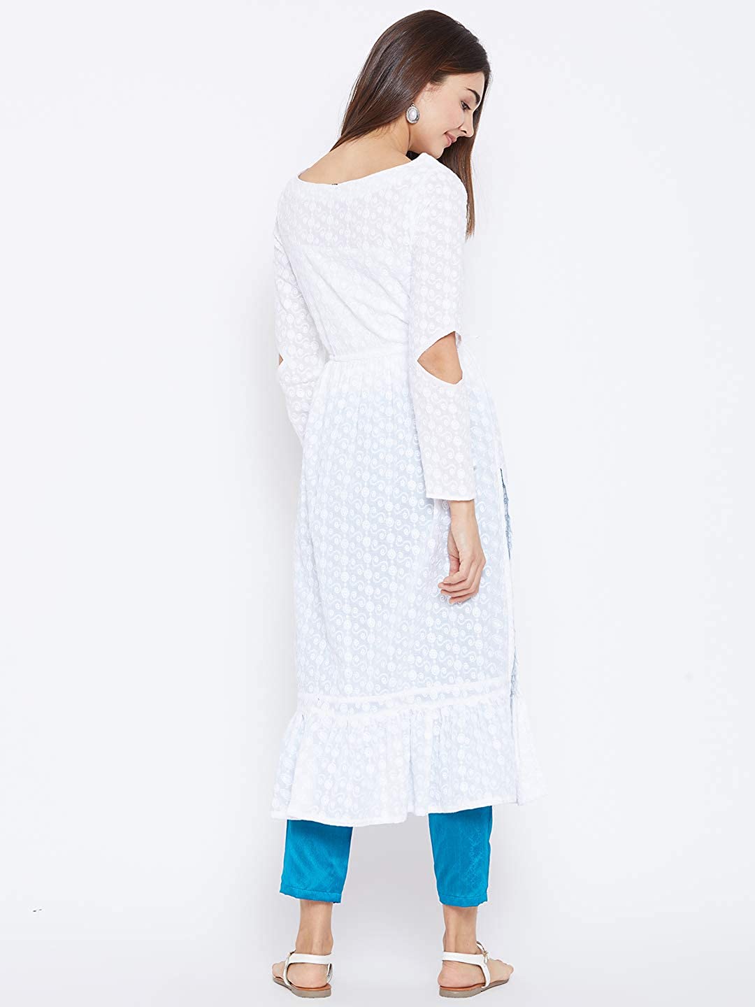 Women White Woven Design A-Line Kurta