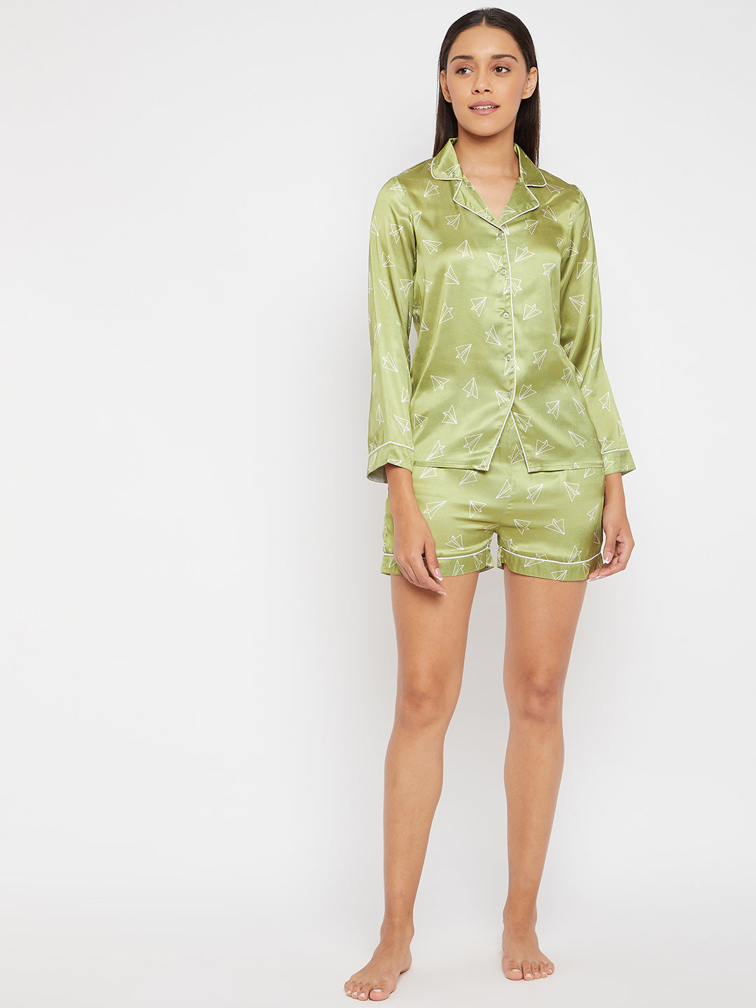 Women Lime Green & White Printed Night suit