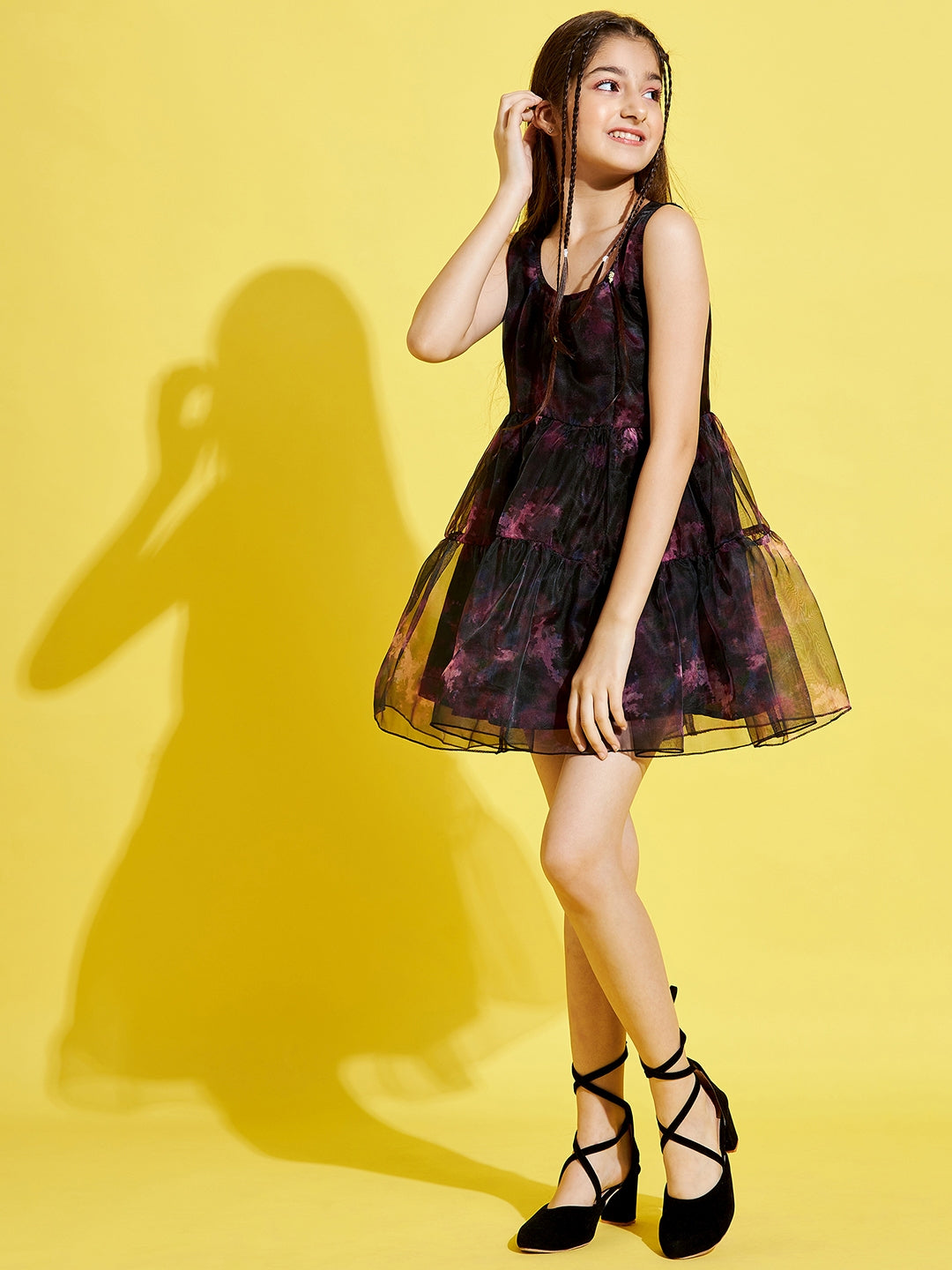 Girls Black & Purple Mini Dress