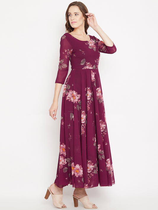 Women's Plum Multi colour Floral print Maxi dress