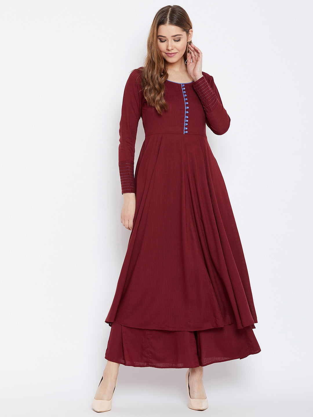Women Maroon Flared Solid Palazzos