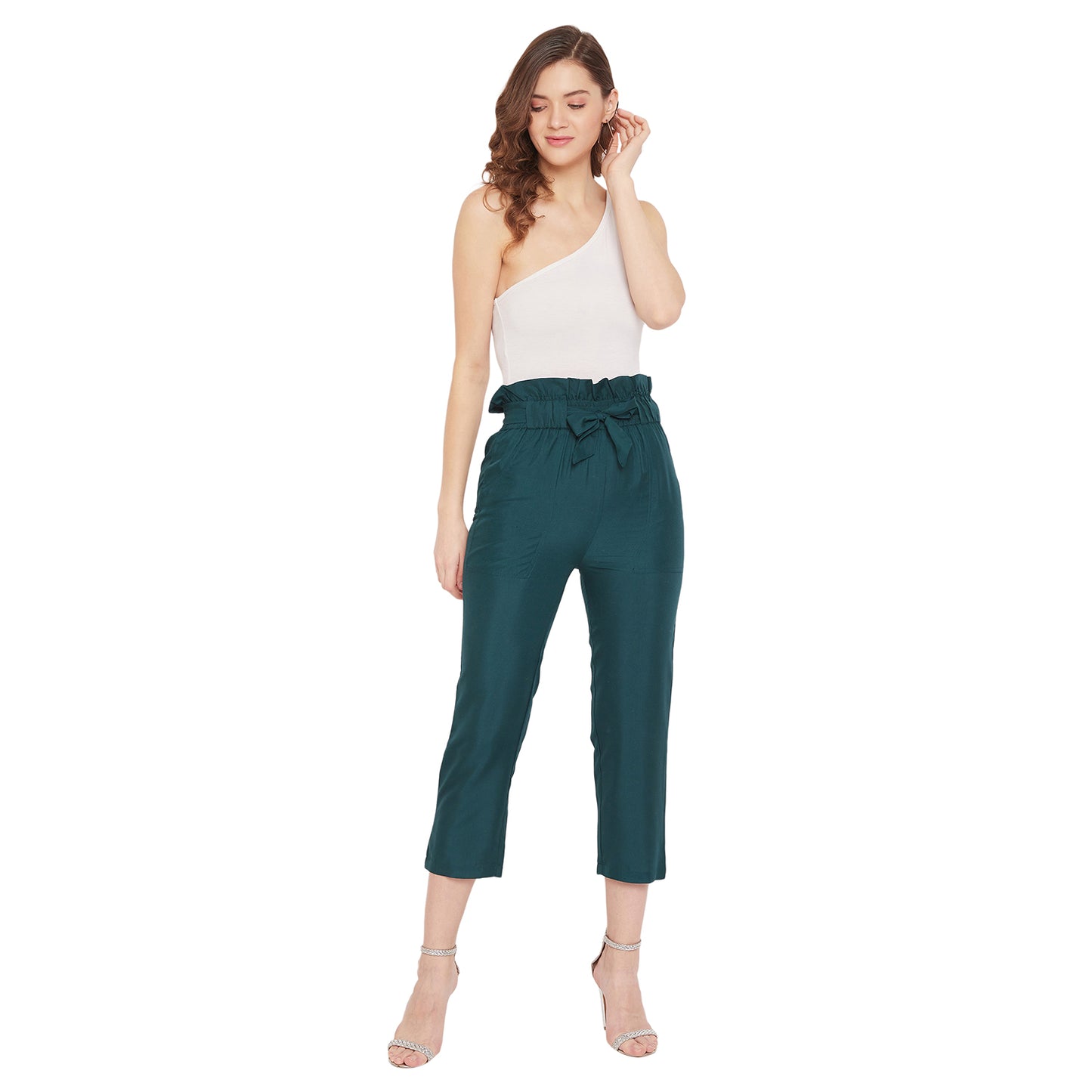 Wome Teal Solid Cigarette Trouser