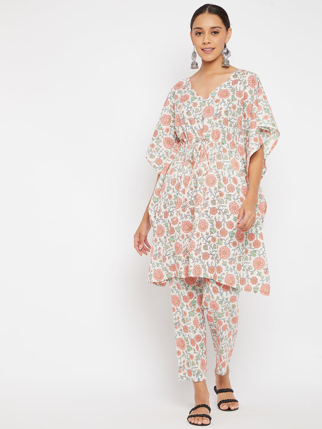 Women Off White Ethnic Motifs Printed Pure Cotton Kurta with Trousers
