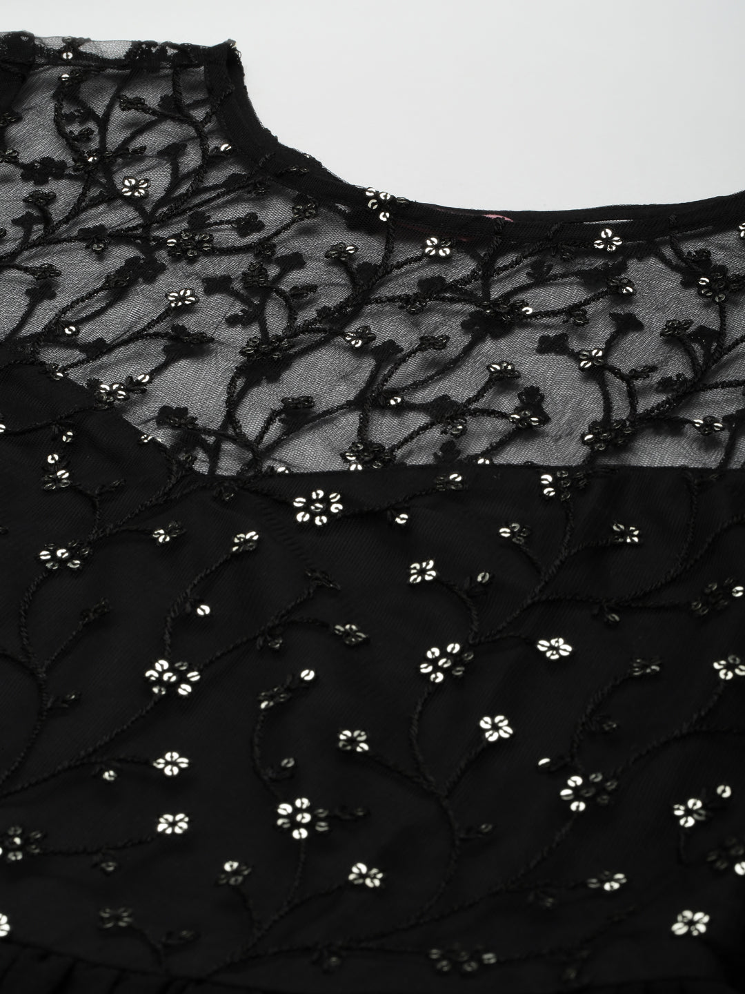 PANIT Women Black Floral Embroidered Maxi Dress