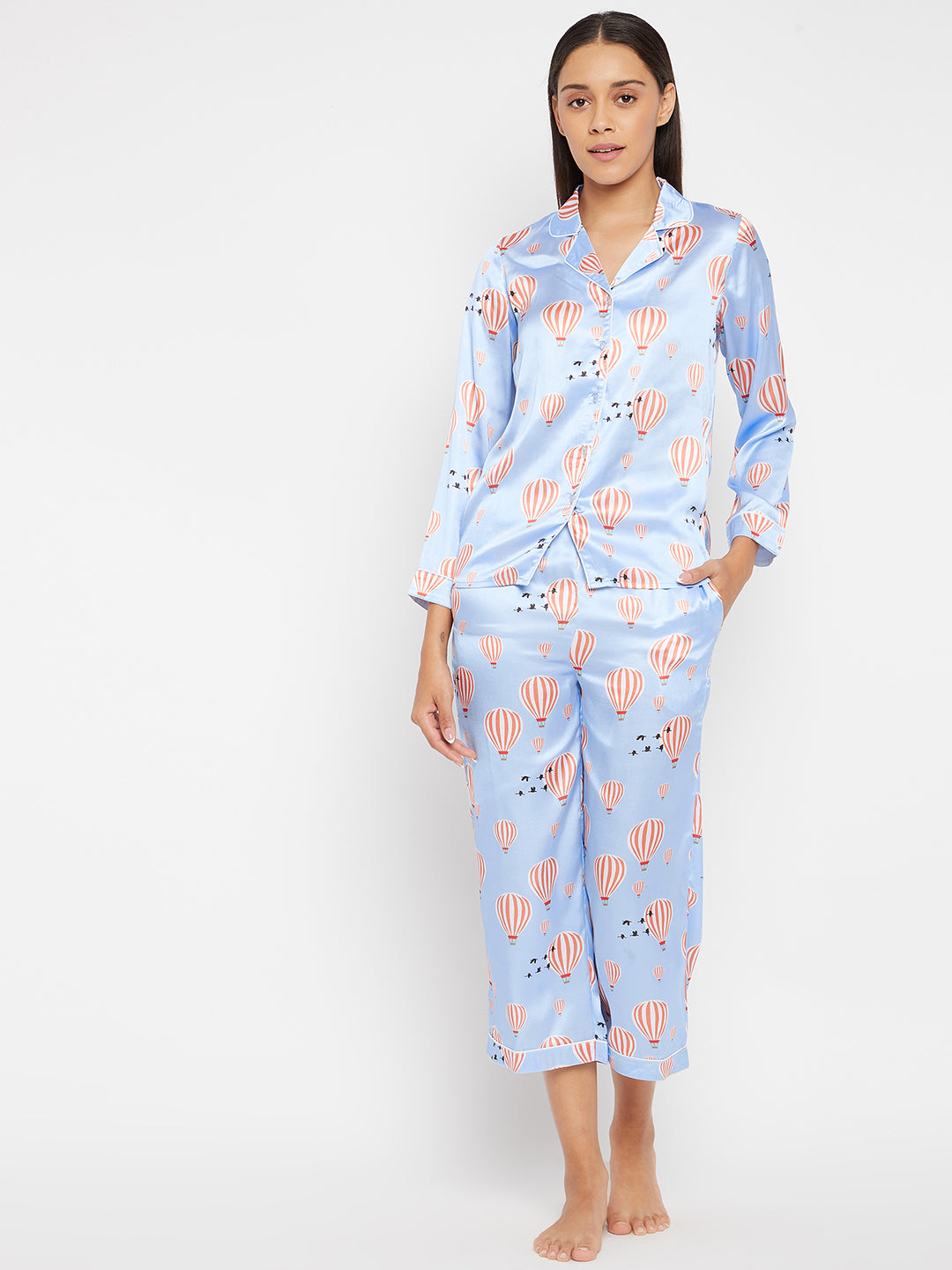 Women Blue & Red Printed Night suit