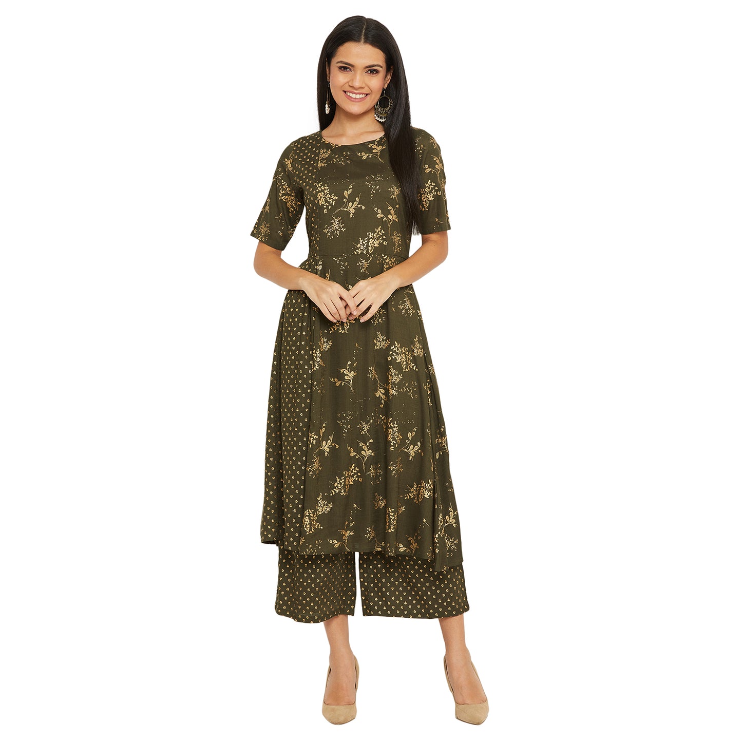 Mehndi Golden Foil Printed Kurta Set