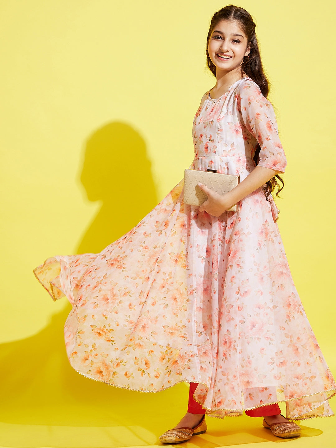 Peach-Coloured Floral Maxi Maxi Dress