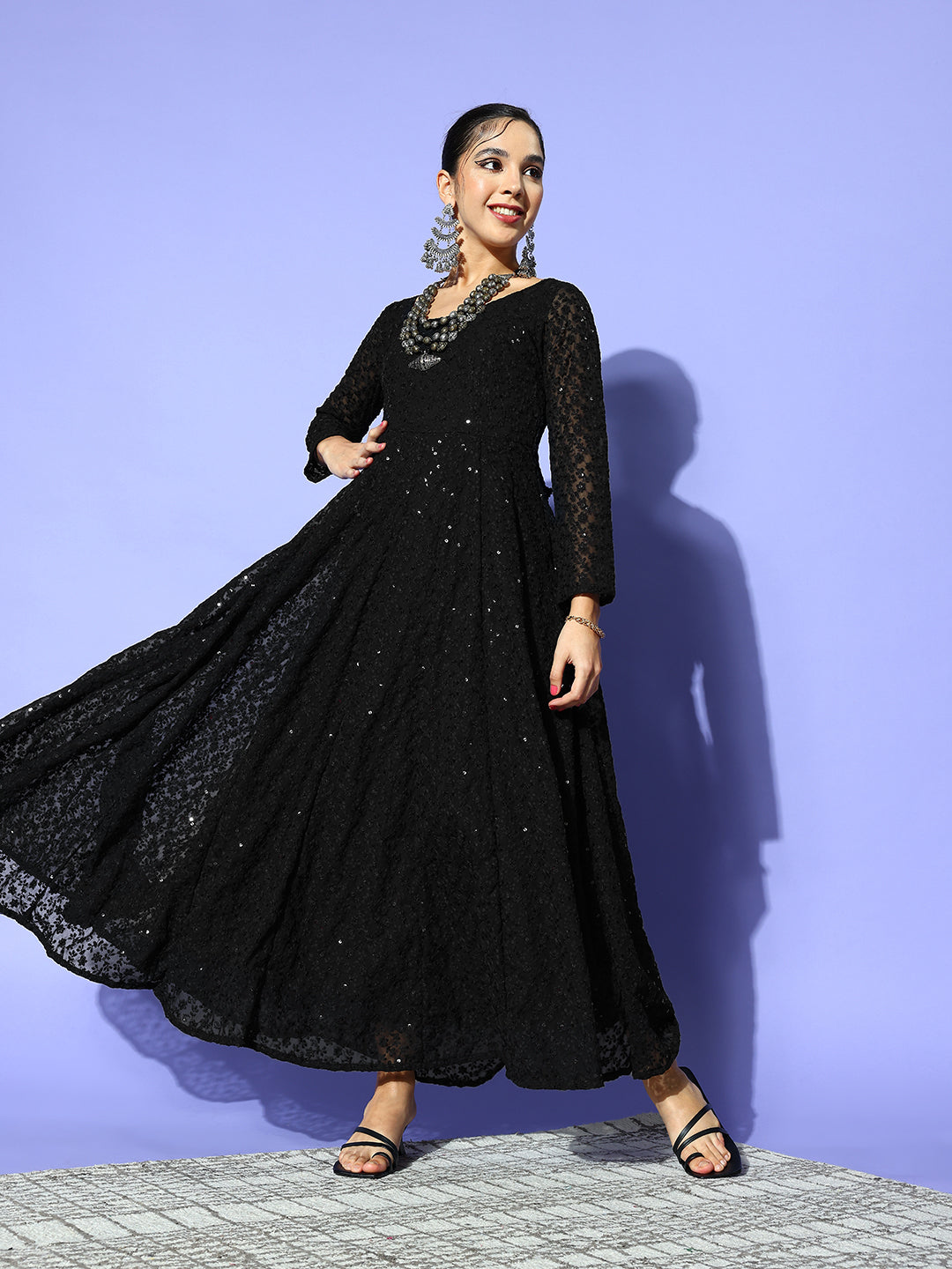 Women Stunning Black Ethnic Motifs Gown