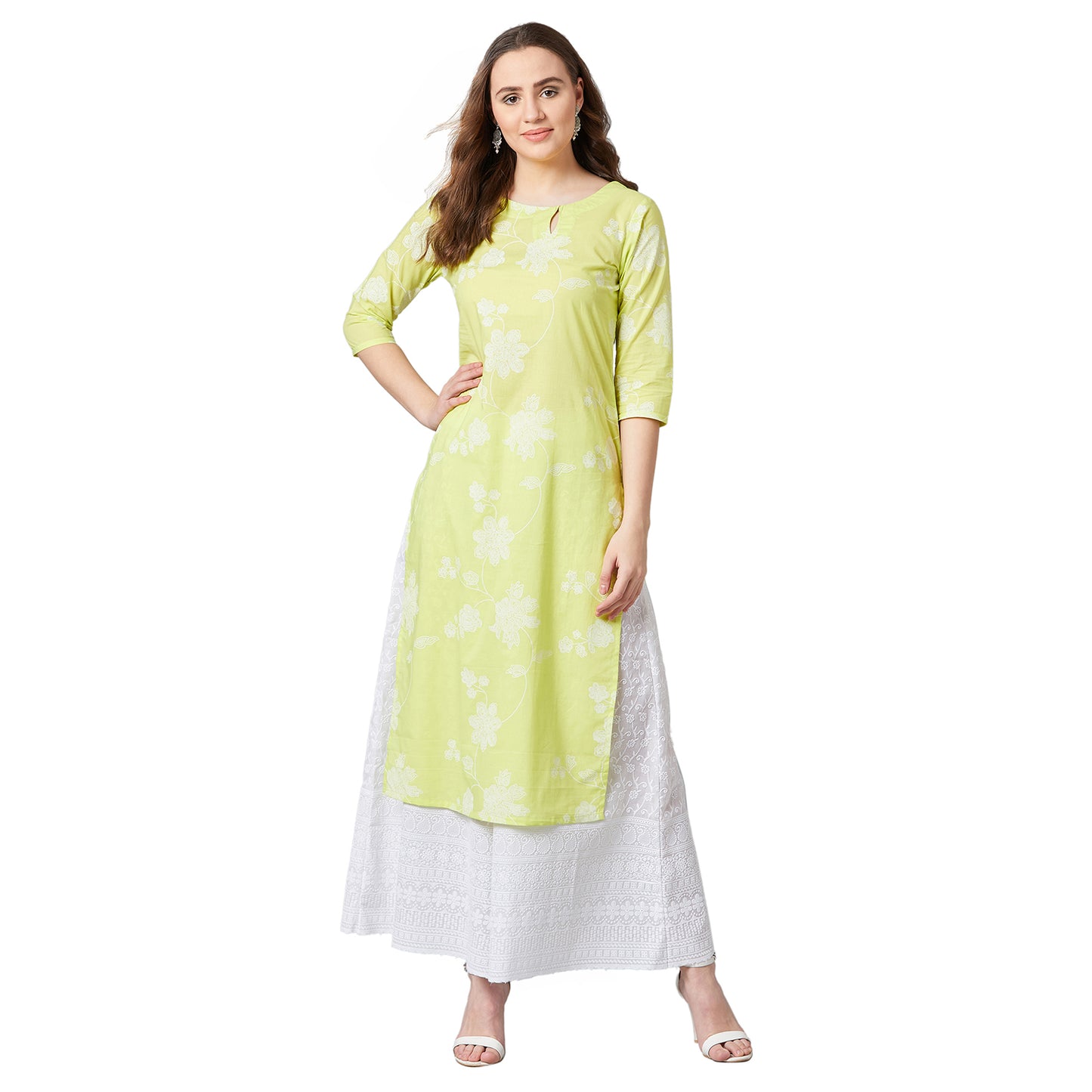 Women Lime Green Printed Straight Kurta