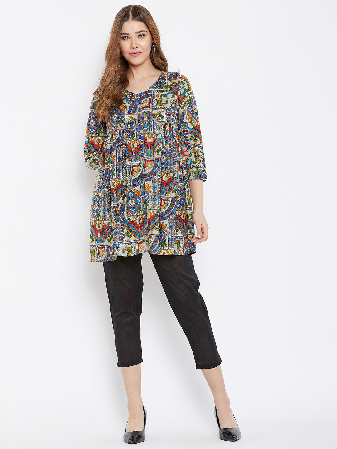 Women Multicoloured Printed Pure Cotton Anarkali Pure Cotton Kurti
