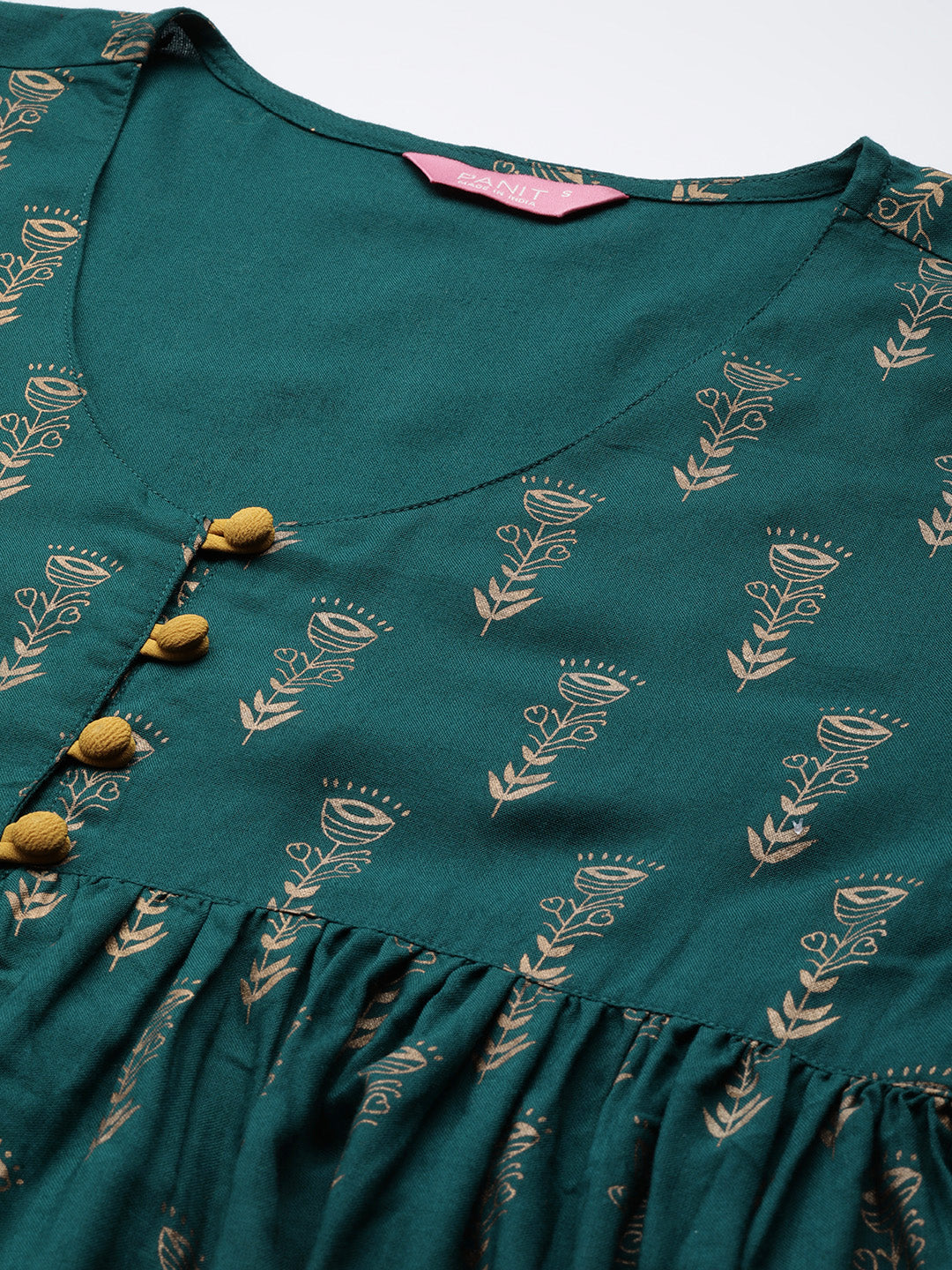 PANIT Women Green Ethnic Motifs Printed Pleated Kurti