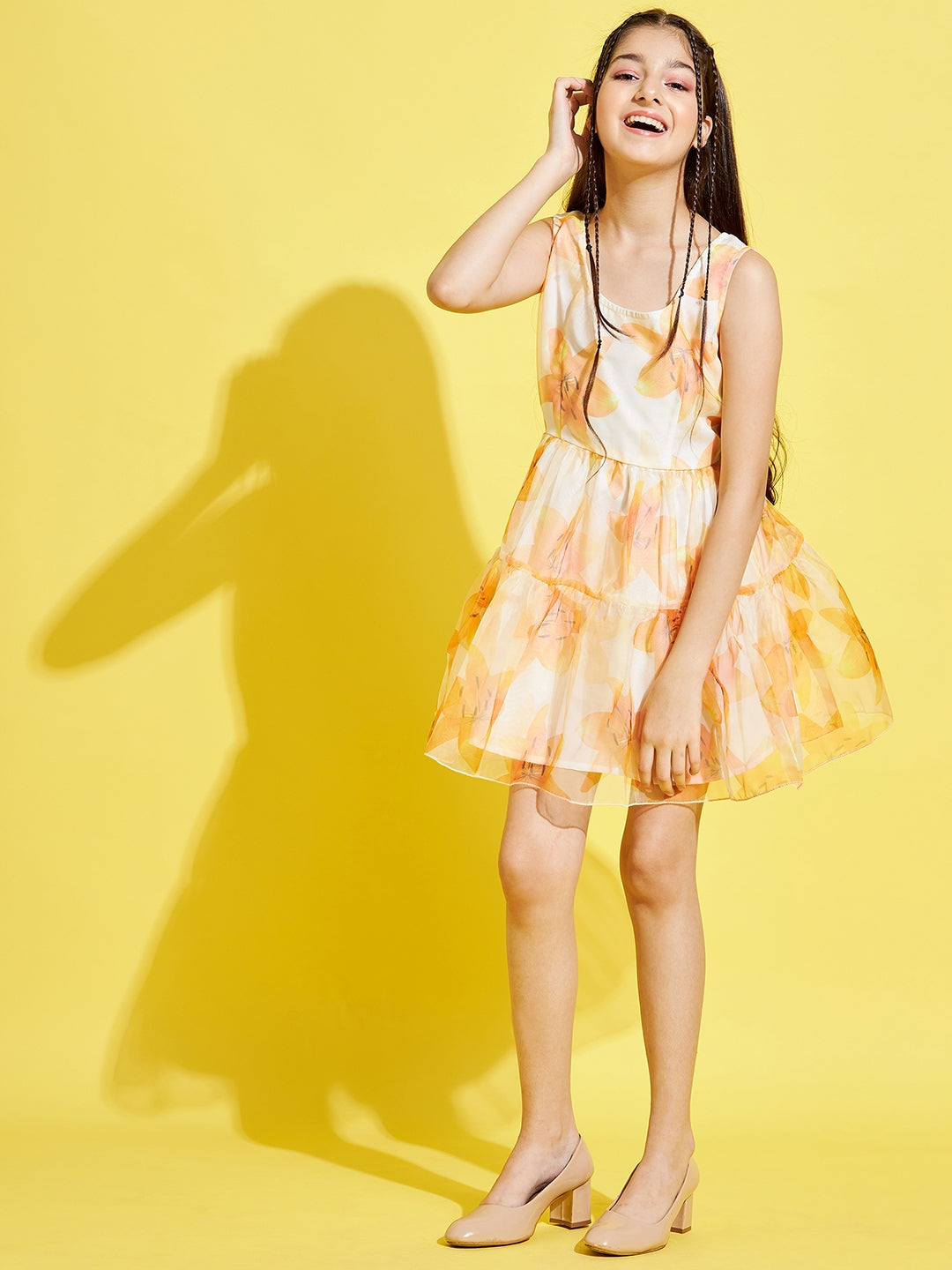 Girls Cream-Coloured & Yellow Floral Dress
