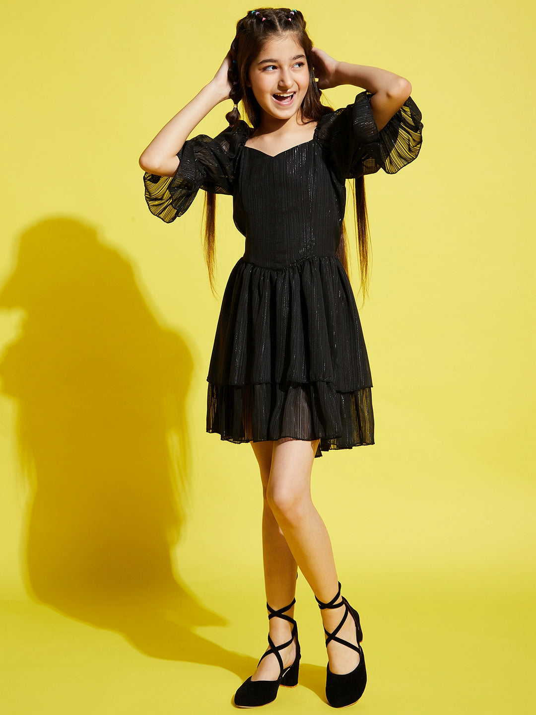 Girls Solid Black Dress