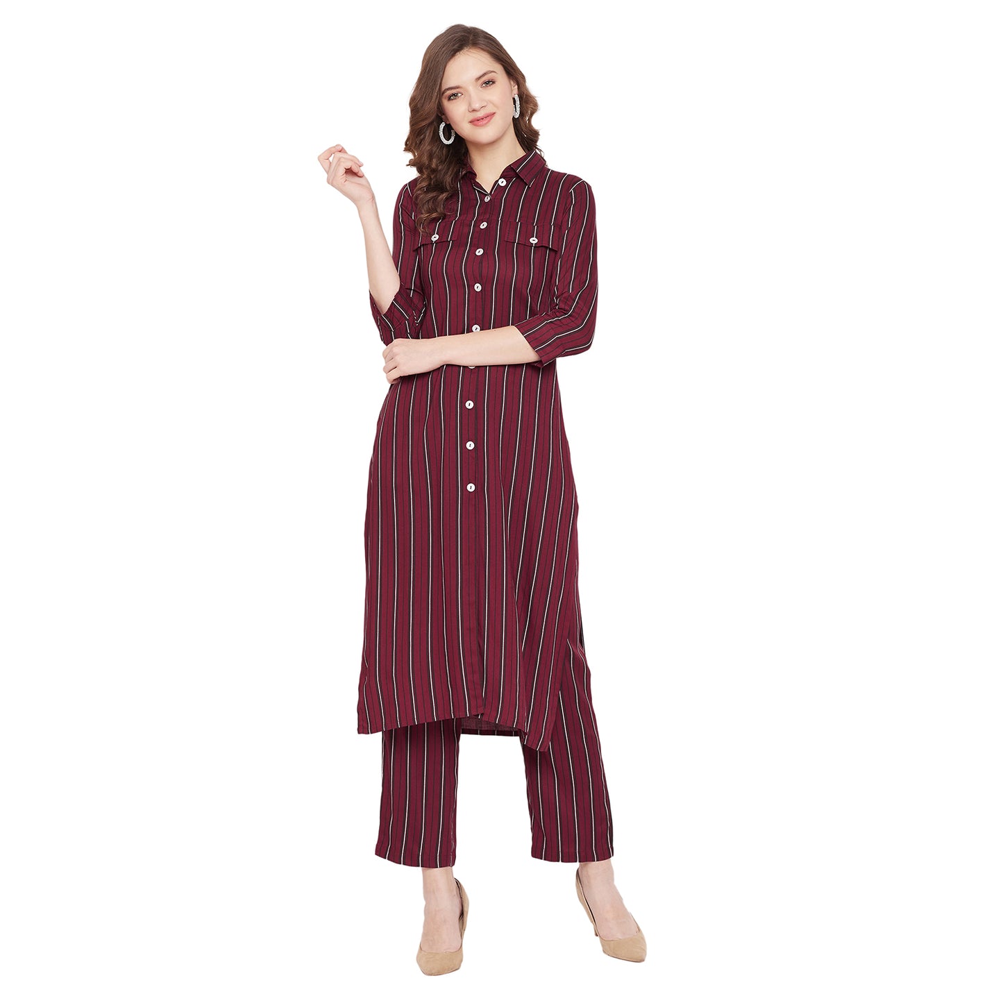 Formal Maroon Stripe kurta set