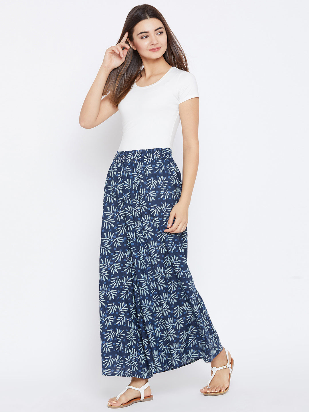PANIT Women Navy Blue Printed Flared Palazzos
