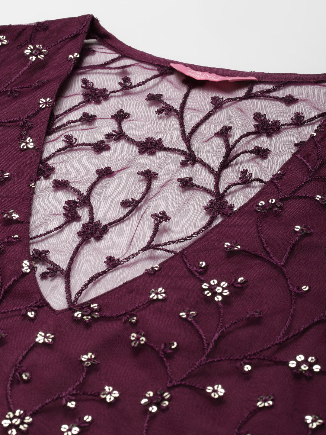 PANIT Purple Gold-Toned Embroidered Yoke Sequinned Gown