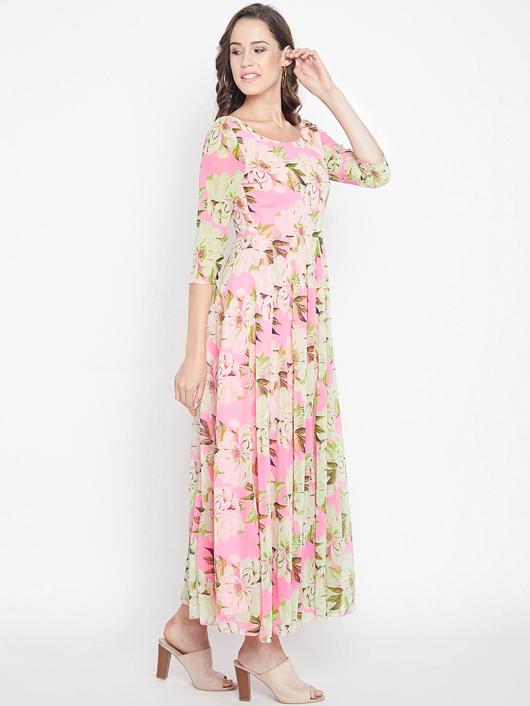 Women's Light pink Multi colour Floral print Maxi dress