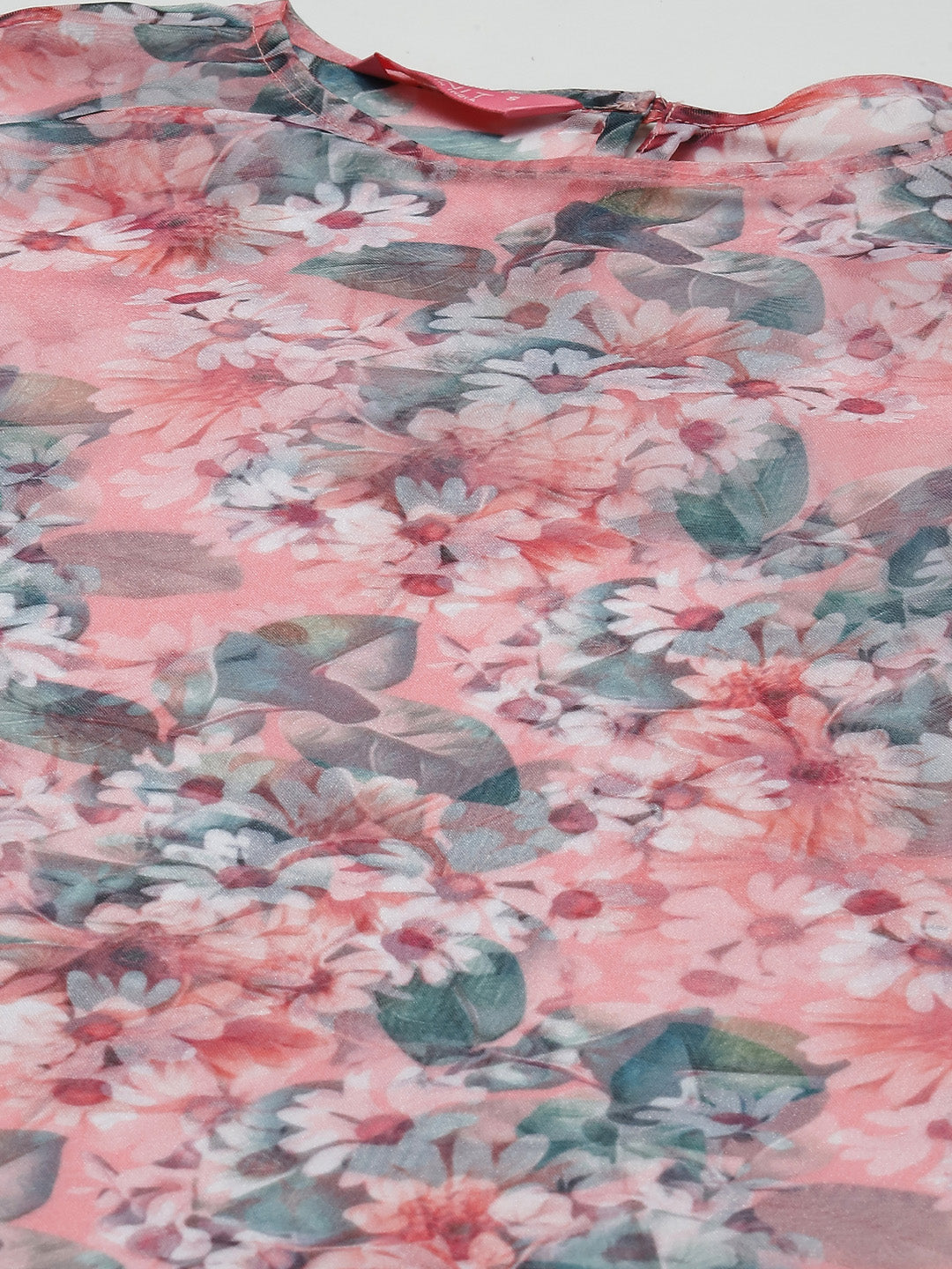 PANIT Pink Green Organza Floral Print Top