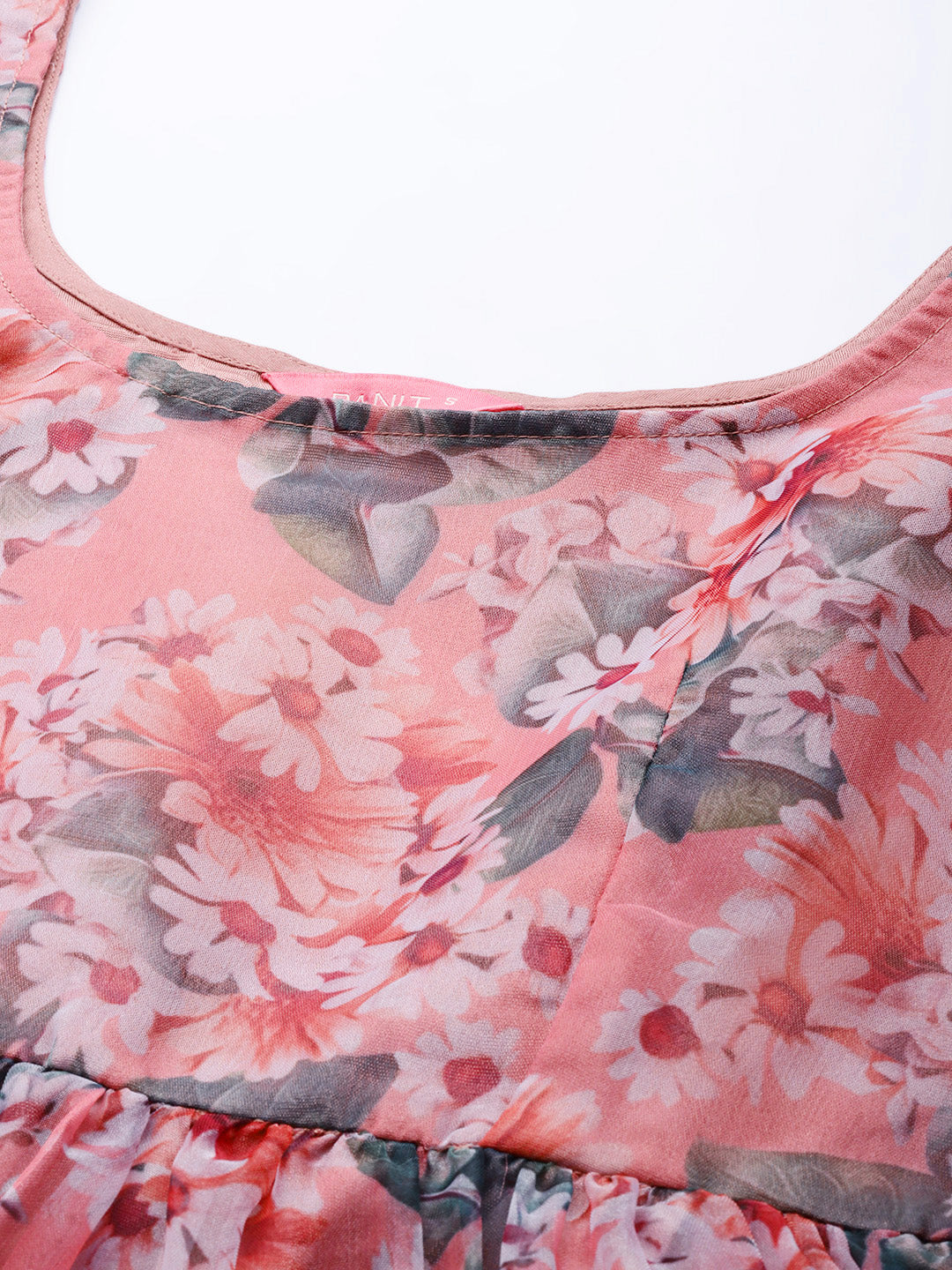 PANIT Peach-Coloured Floral Fit And Flare Dress