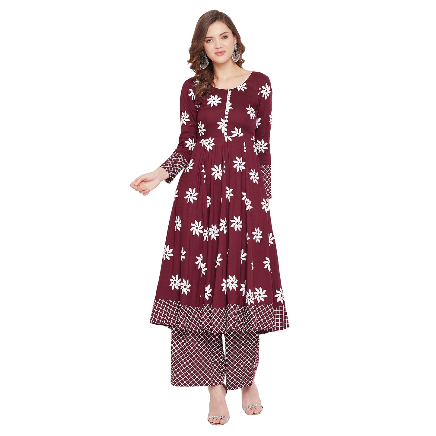 Maroon printed kurta set