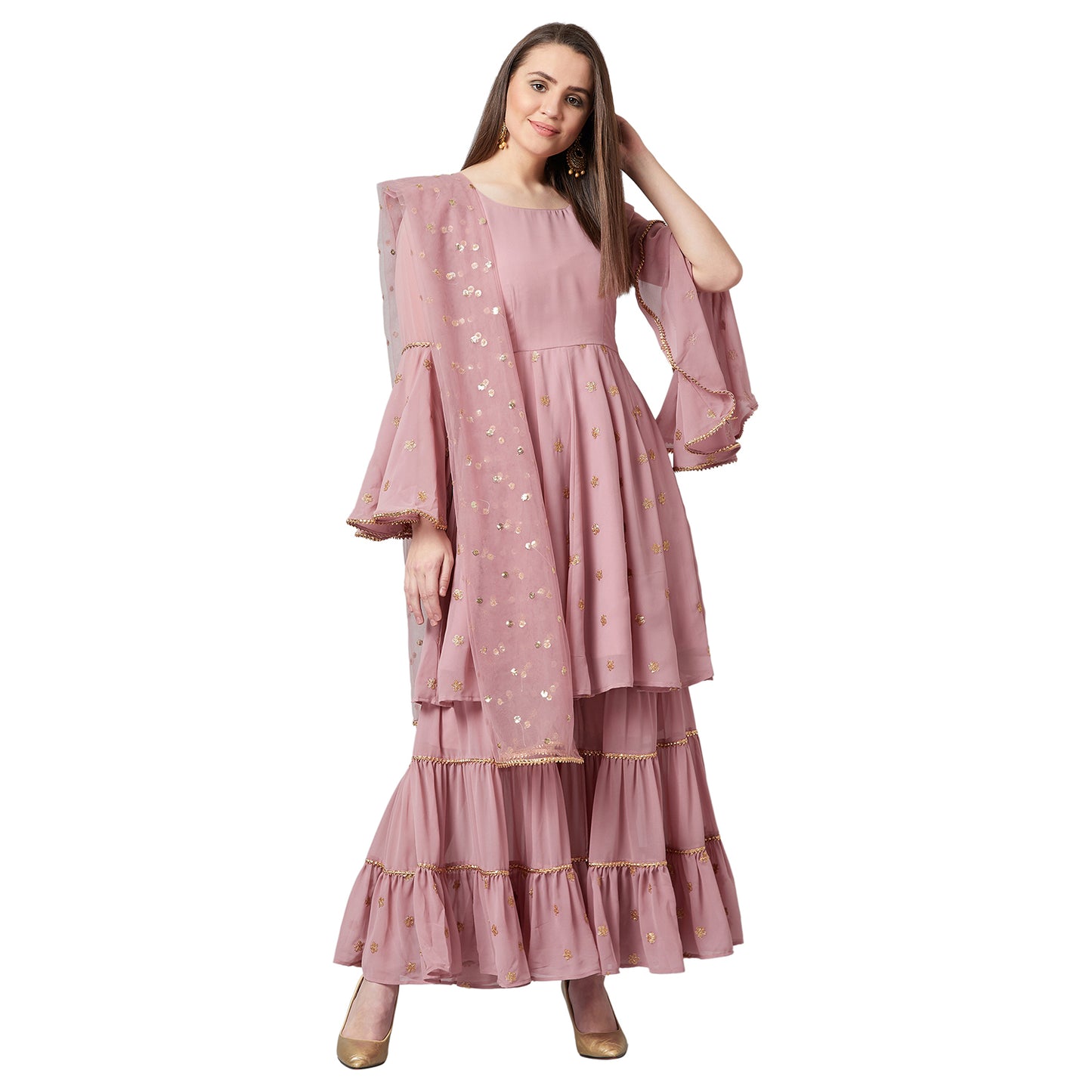 Women Flared Kurta And Sharara Set