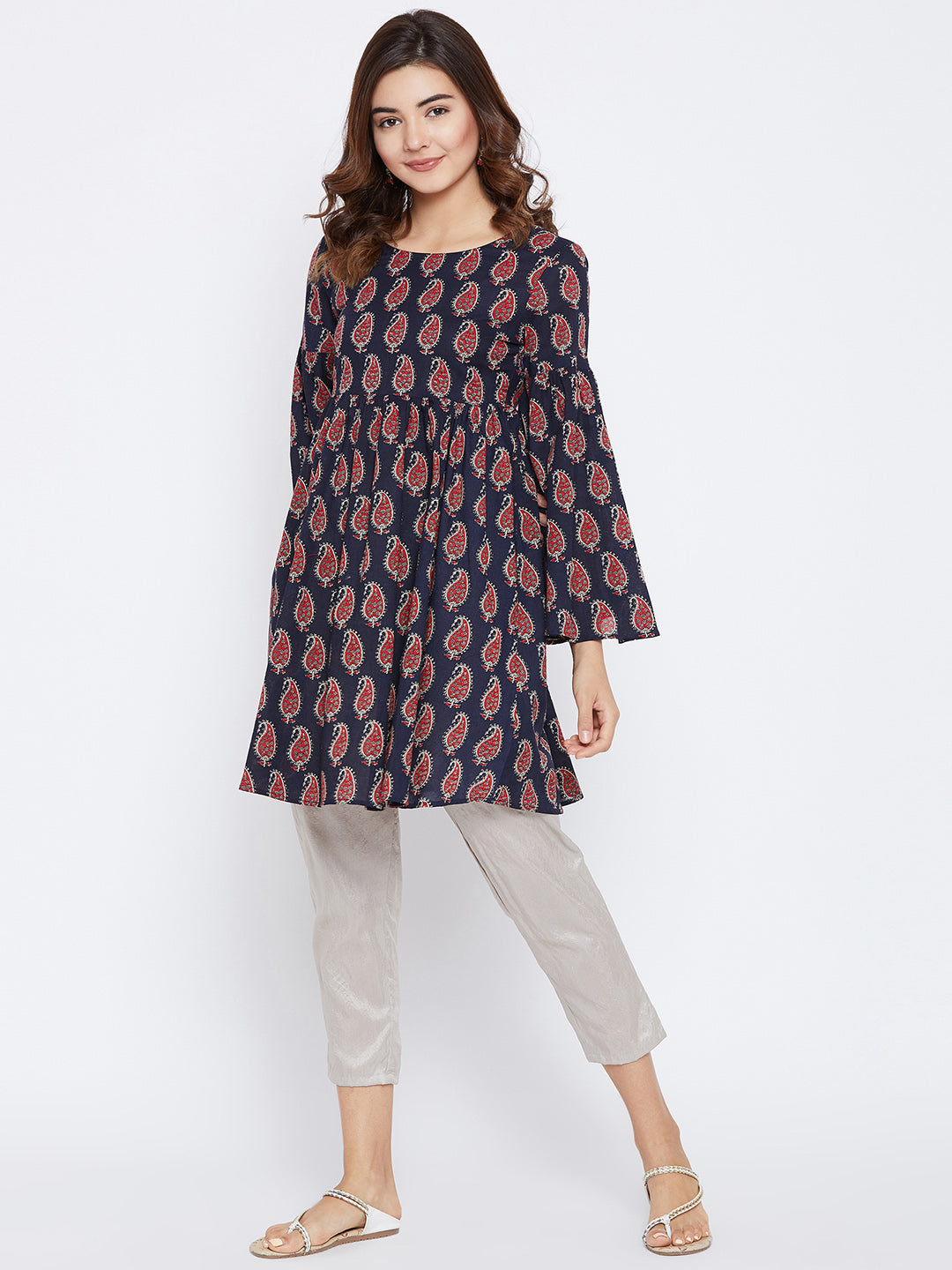 Women Navy Blue & Red Printed Style Kurta