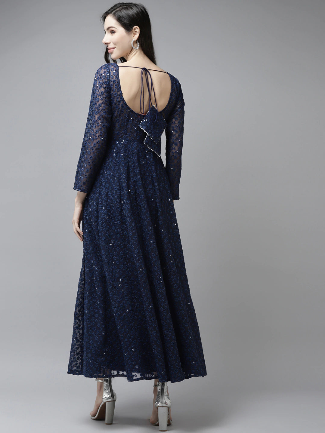 PANIT Women Navy Blue Ethnic Motifs Embroidered Ethnic Maxi Dress