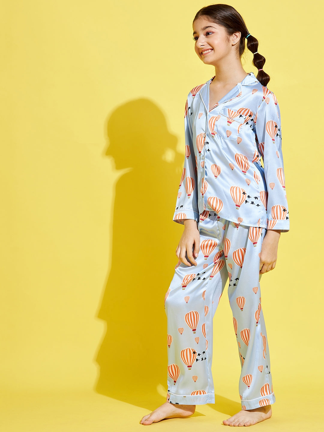 Cherry Jerry Girls Turquoise Blue White Printed Night suit