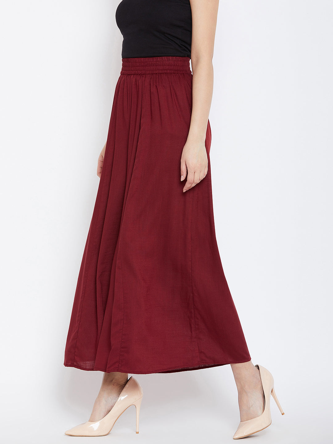 Women Maroon Flared Solid Palazzos