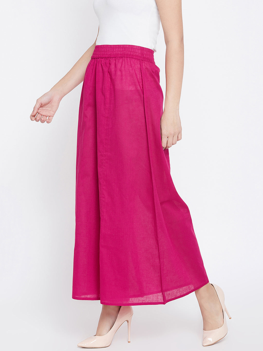 Women Magenta Flared Solid Palazzos