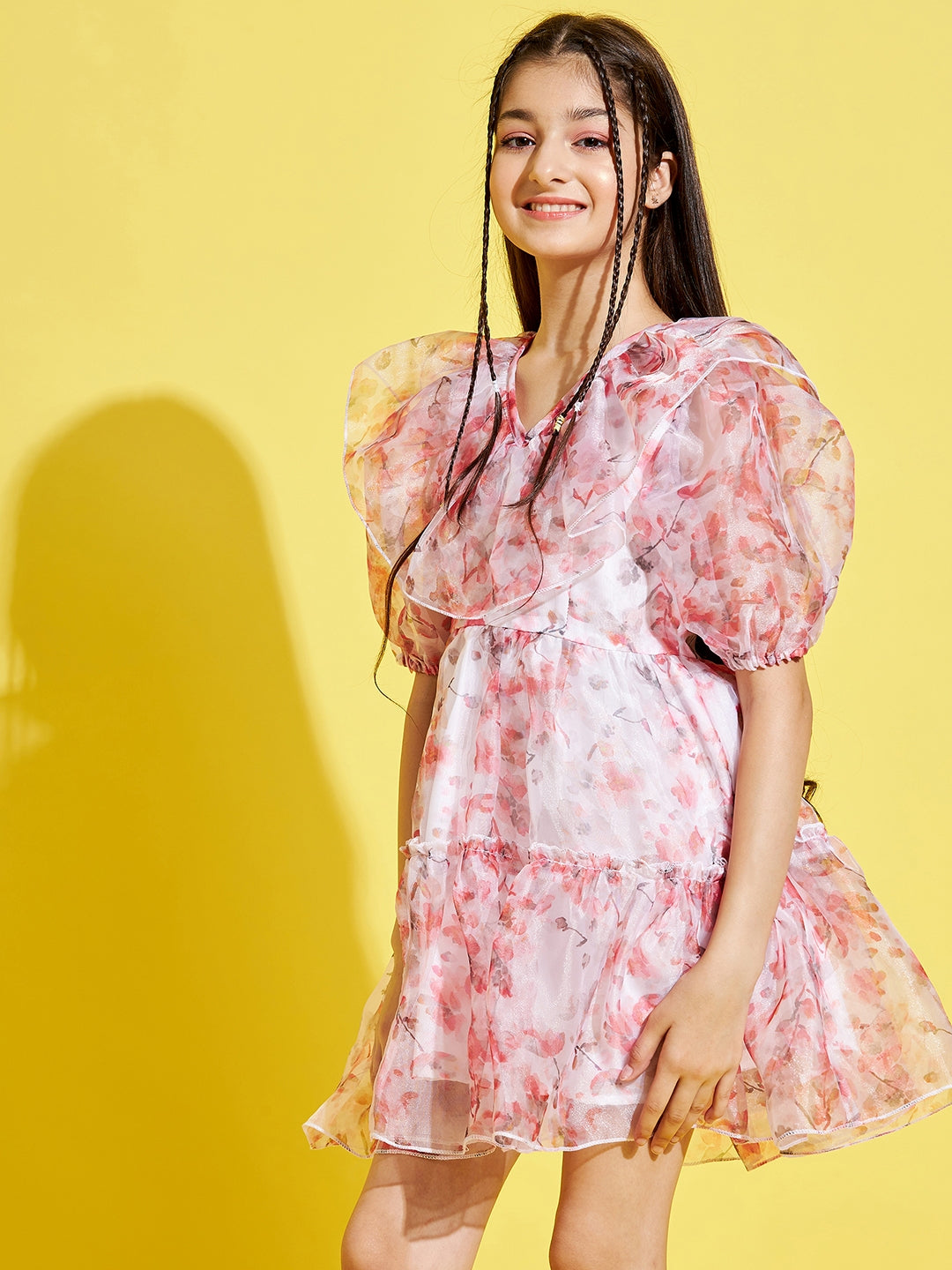 Girls White & Pink Floral Dress