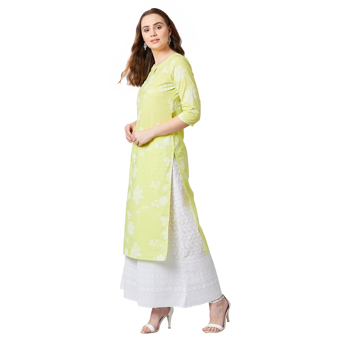 Women Lime Green Printed Straight Kurta