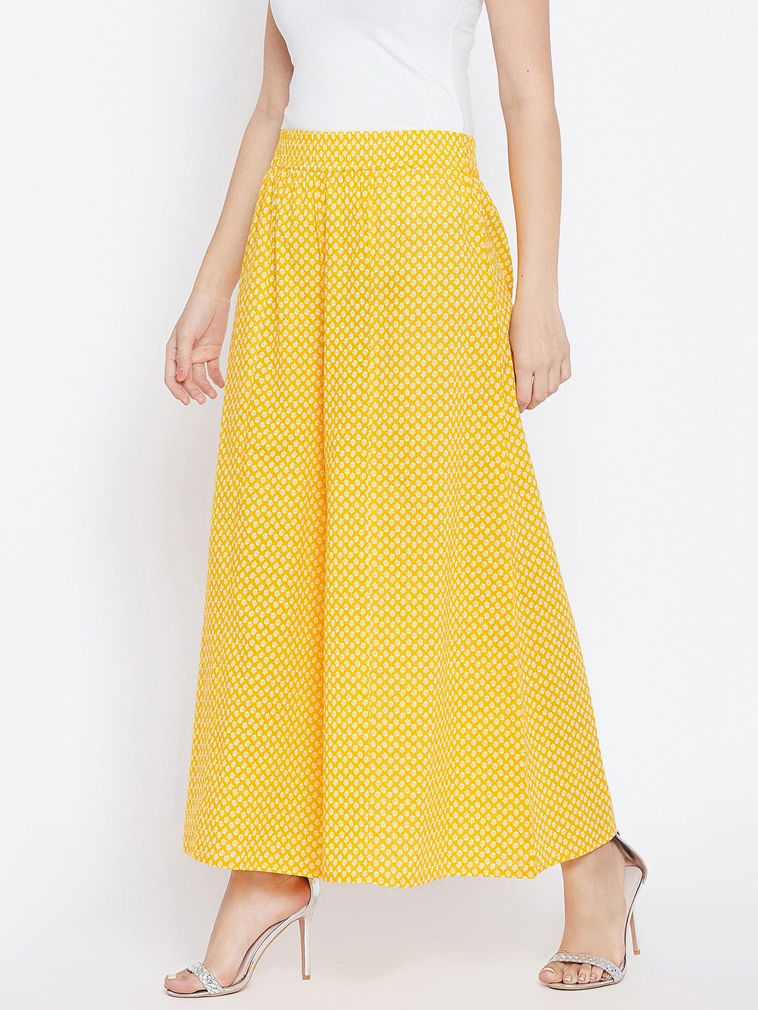 Women Yellow Printed Flared Palazzos