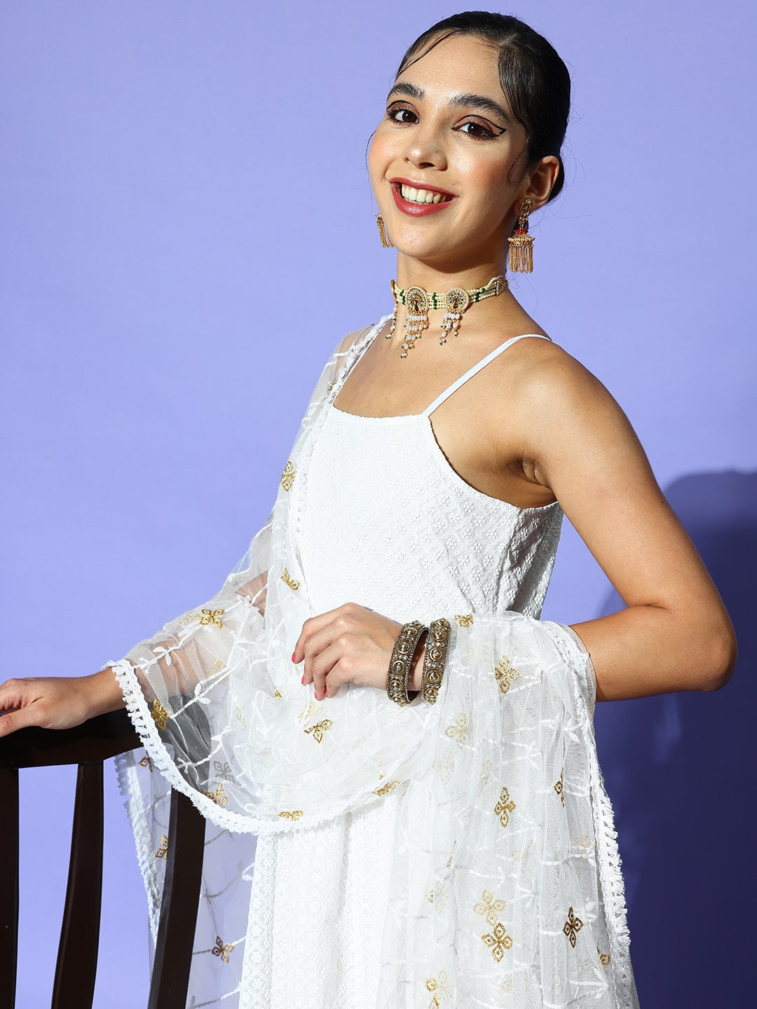 PANIT Women White Ethnic Motifs Noughties Spaghetti Dress
