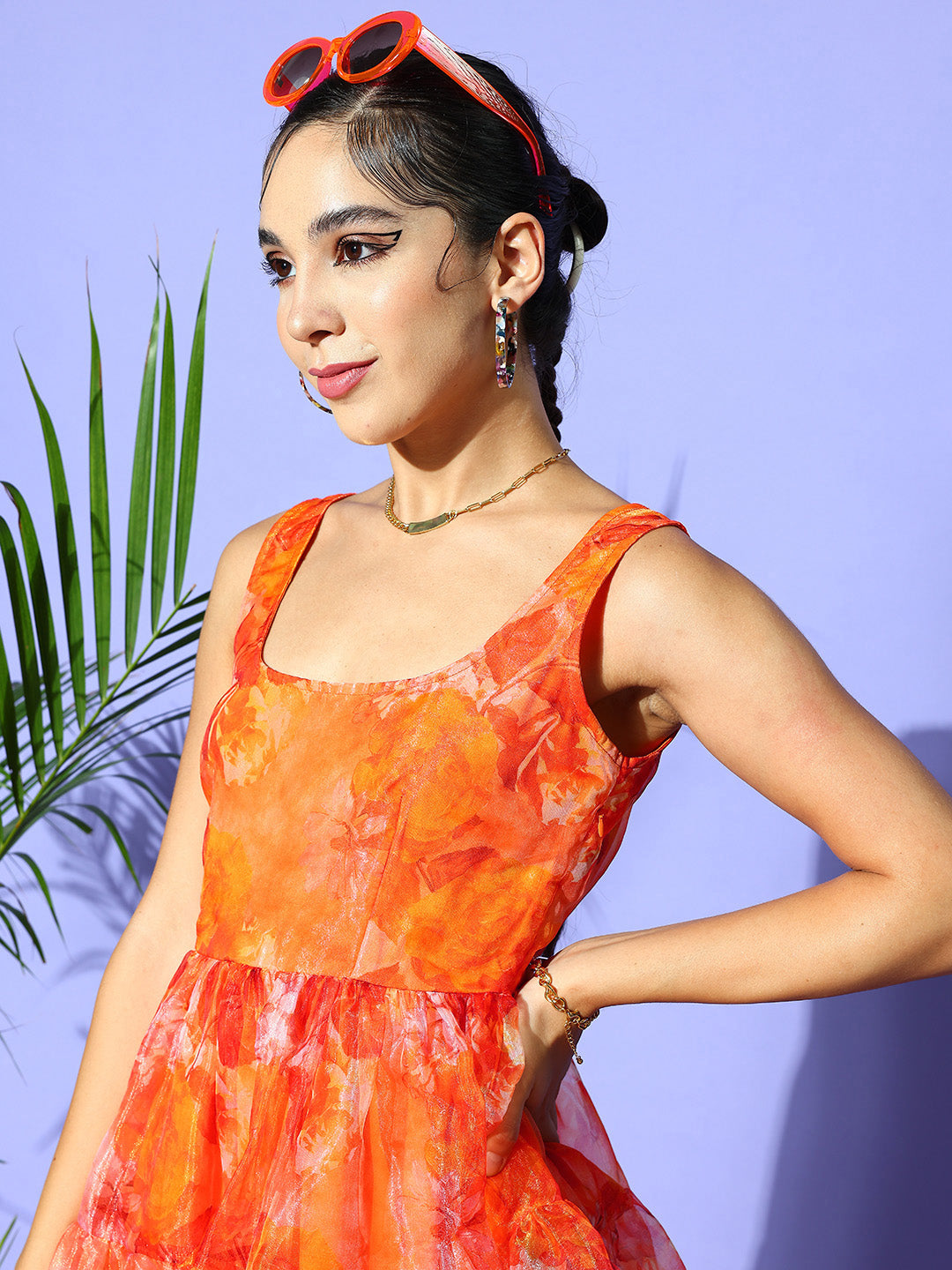 Orange Floral Tiered Dress