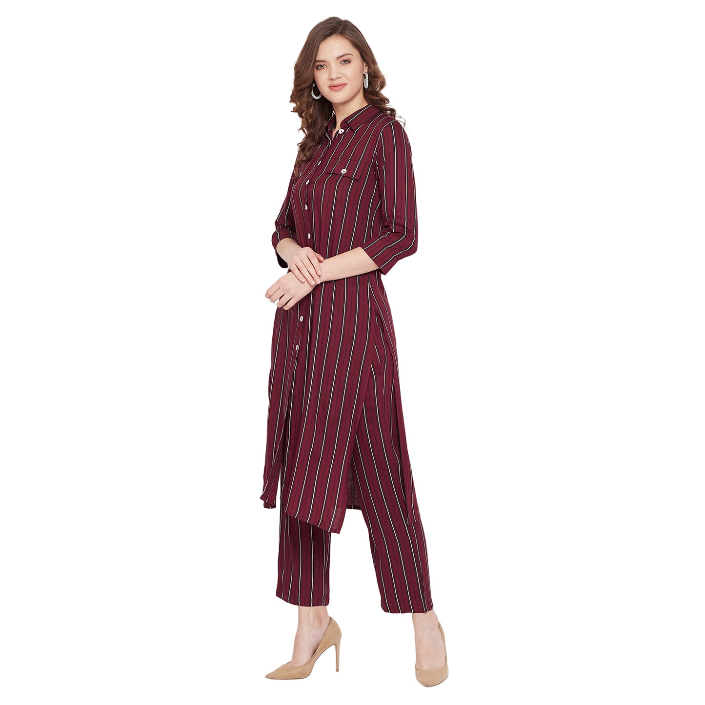 Formal Maroon Stripe kurta set