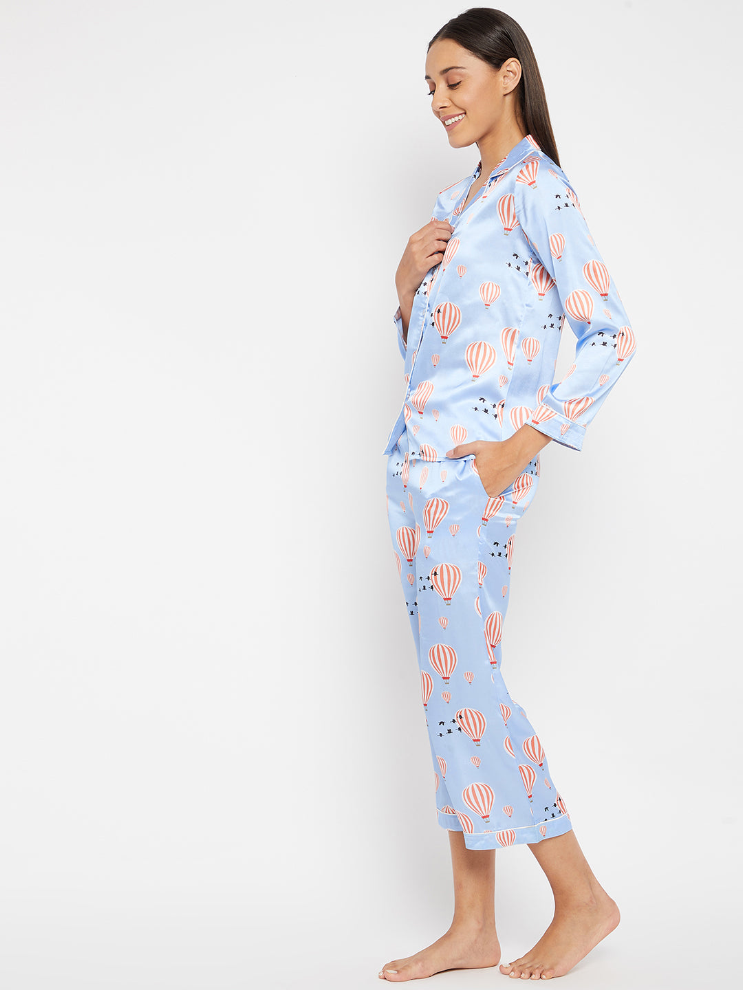 Women Blue & Red Printed Night suit