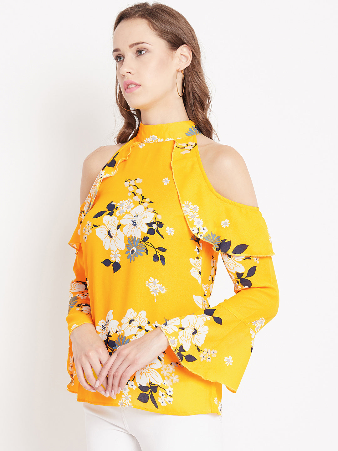 Women's Multicolour Colourblock Off Shoulder Top